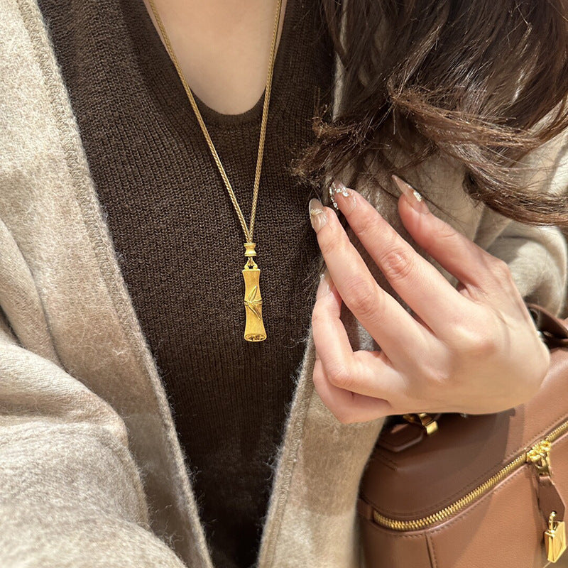 Brushed Bamboo Joint Retro Chinese Style Heritage Fu Character Festival Necklace