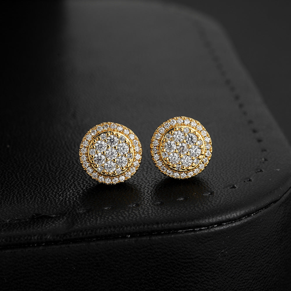 Women's & Men's Flash Round Copper Inlaid Zircon Hip Stud Earrings