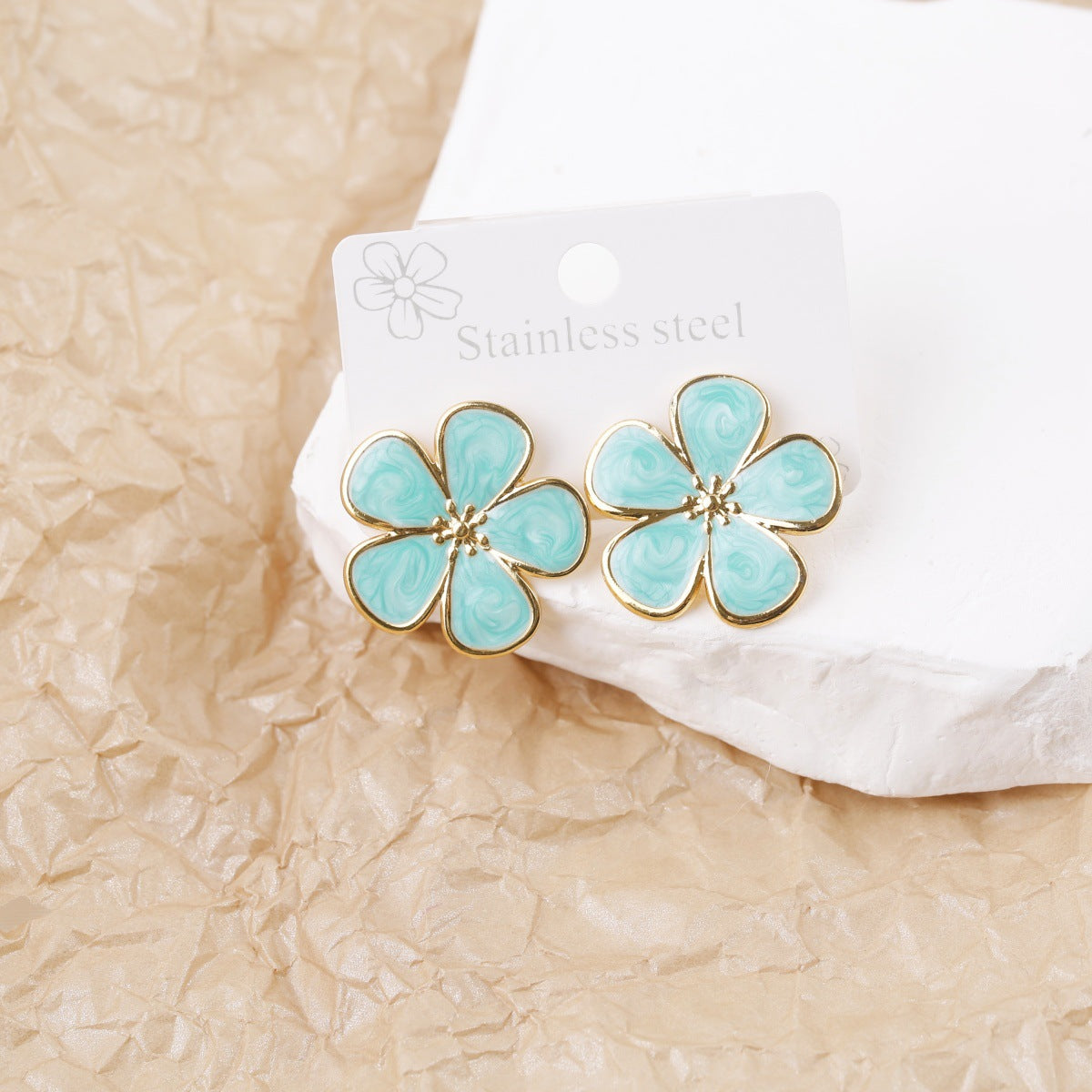 Style Sweet Elegance Metal Glaze Flowers Fresh Stud Earrings