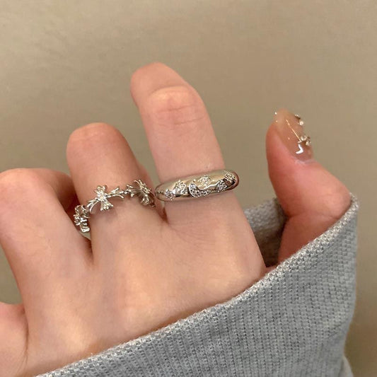 Sier Zircon Cross Female Design Light Luxury Index Finger Ring
