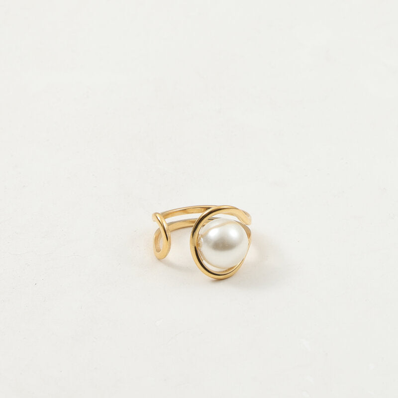 Open Freshwater Large Pearl Titanium Steel Gold Bracelet
