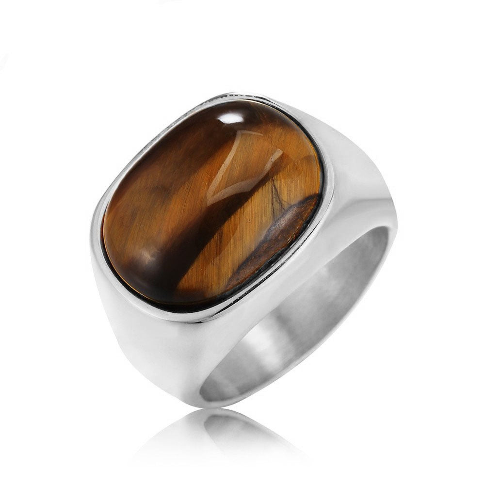 Women's & Men's Stainless Steel Tigereye Fashion Titanium Oval Ring