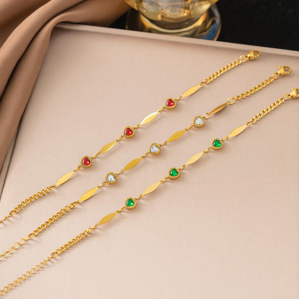 Women's Fashion Love Color Zircon Clavicle Chain Bracelet