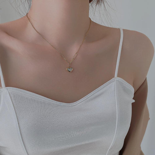 Women's Love Titanium Steel Real Shell Heart-shaped Necklaces
