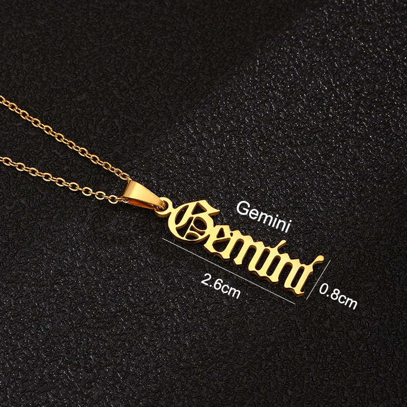 Women's & Men's Constellations Stainless Steel English Letters Titanium Clavicle Pendants