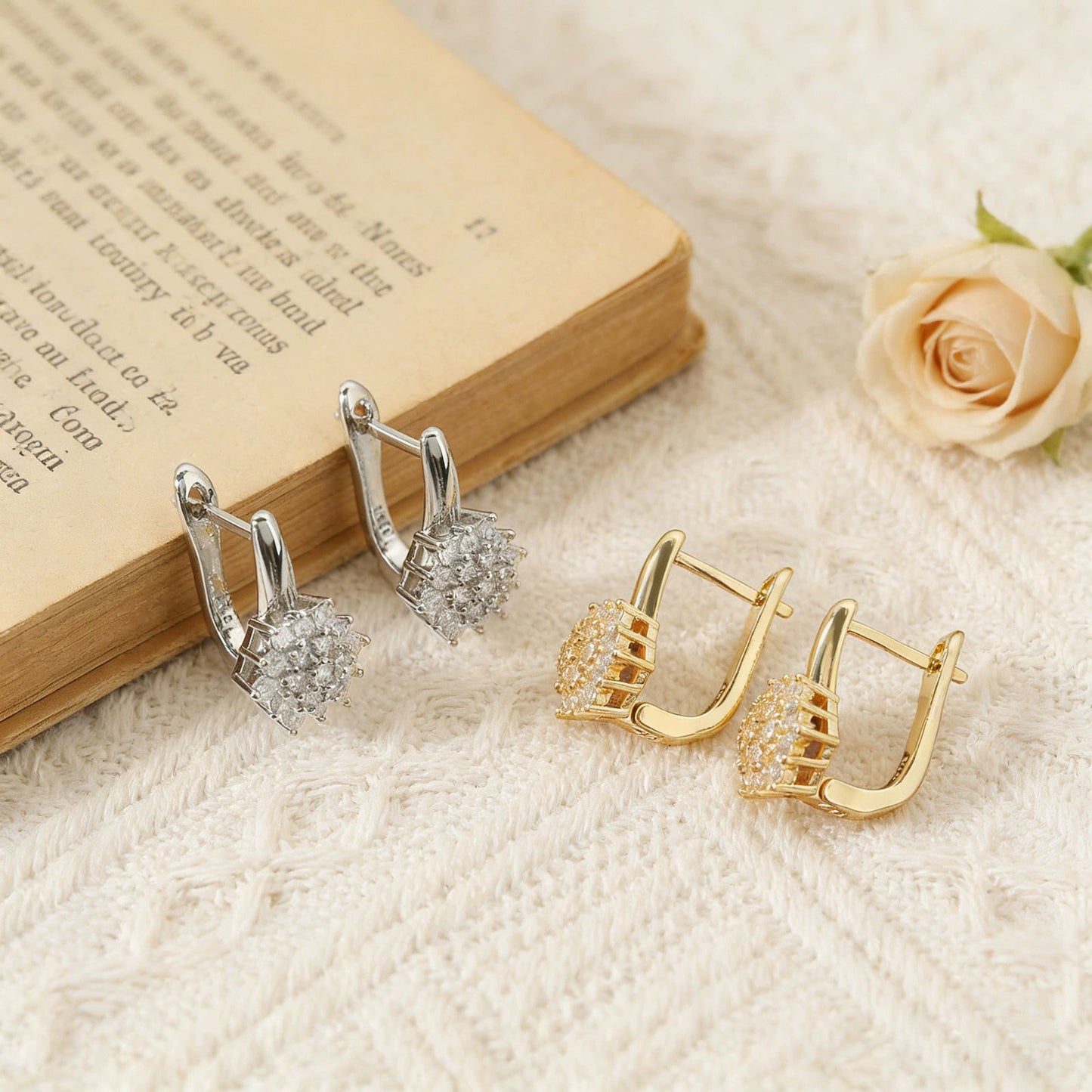 Women's Fashion Copper Inlaid Zircon Ear Clip French Exquisite Earrings