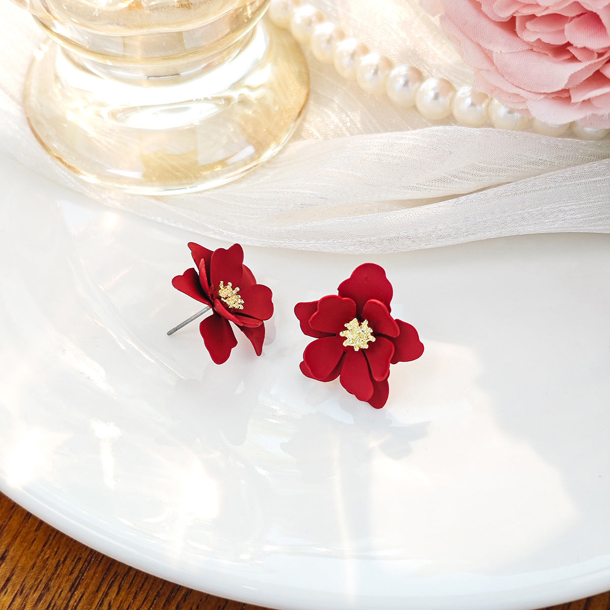 Frosted Flower Female Fashion Petal Sweet Natural Graceful Stud Earrings