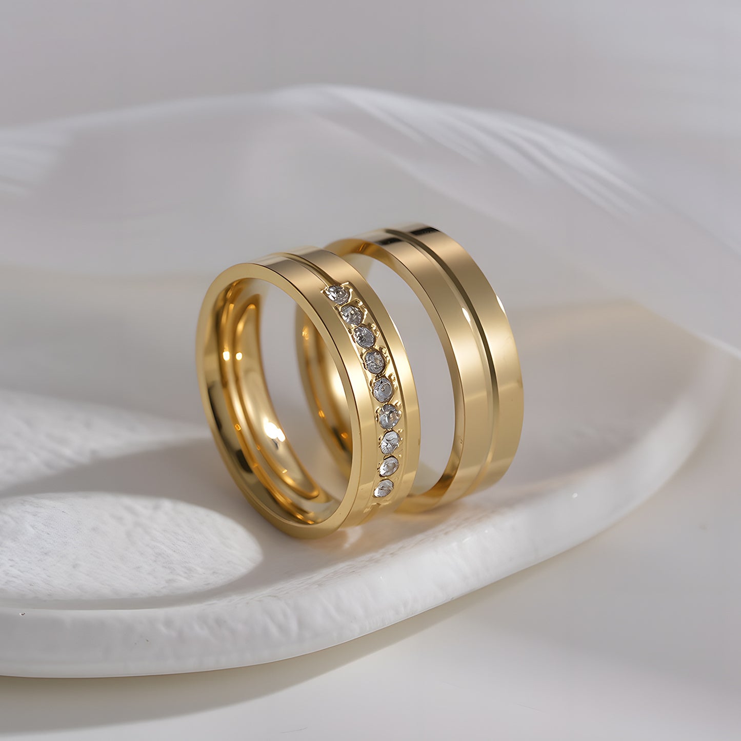 Stainless Steel Diamond Couple Zircon Bag Rings