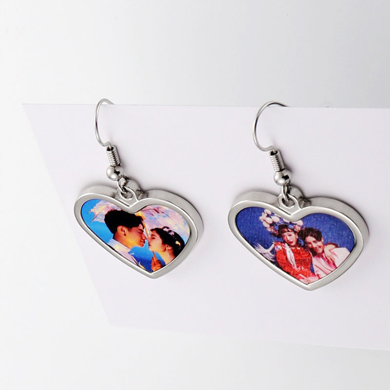 Heart-shaped Round Water Drop Triangle Square Blank Earrings