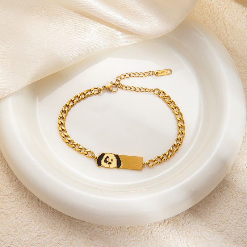 Stainless Steel Bow Square Plate Female Cartoon Mickey Titanium Drip Bracelets