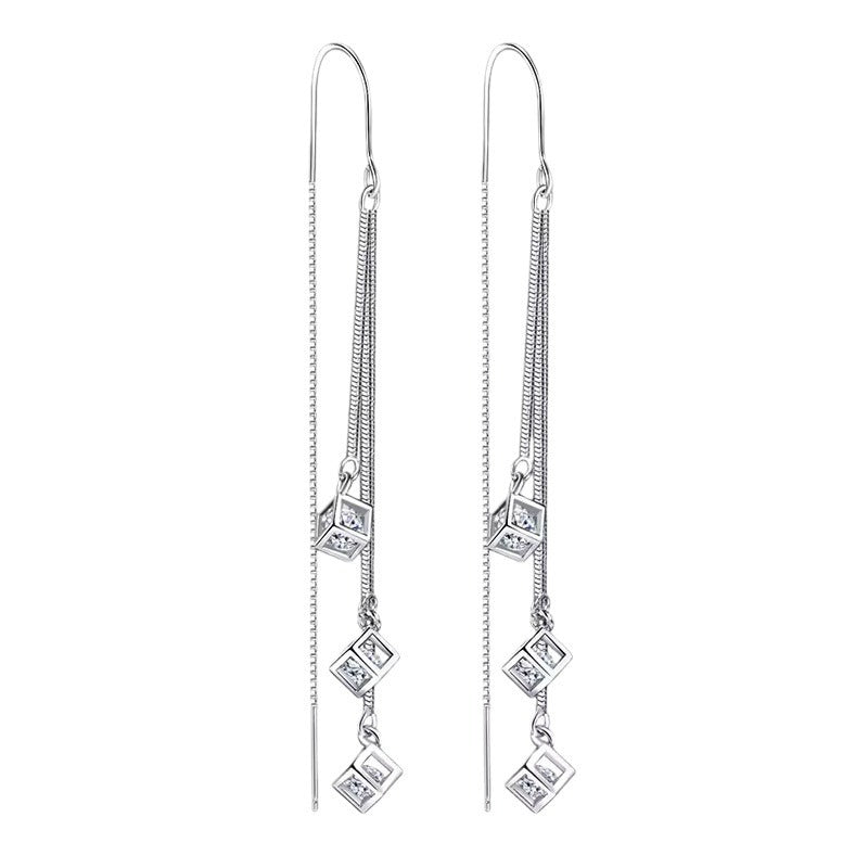 Cube Hook High-grade Zircon Square Tassel Simple Eardrops Ear Line