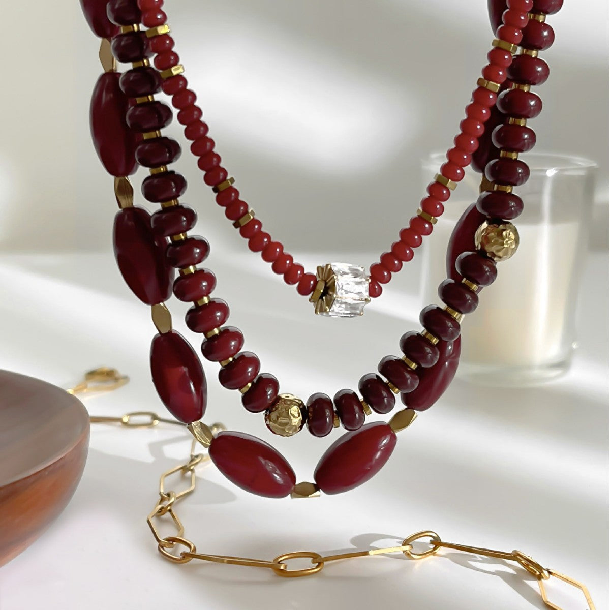 Women's Stainless Steel Glass Bead Beaded High-grade Versatile Light Luxury Necklace