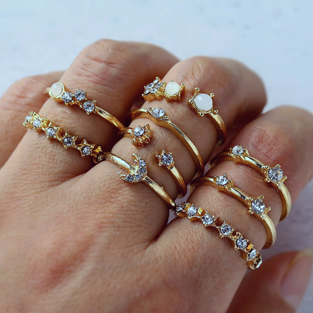 Star Moon Love Leaf Set Female Light Luxury High-grade Rings