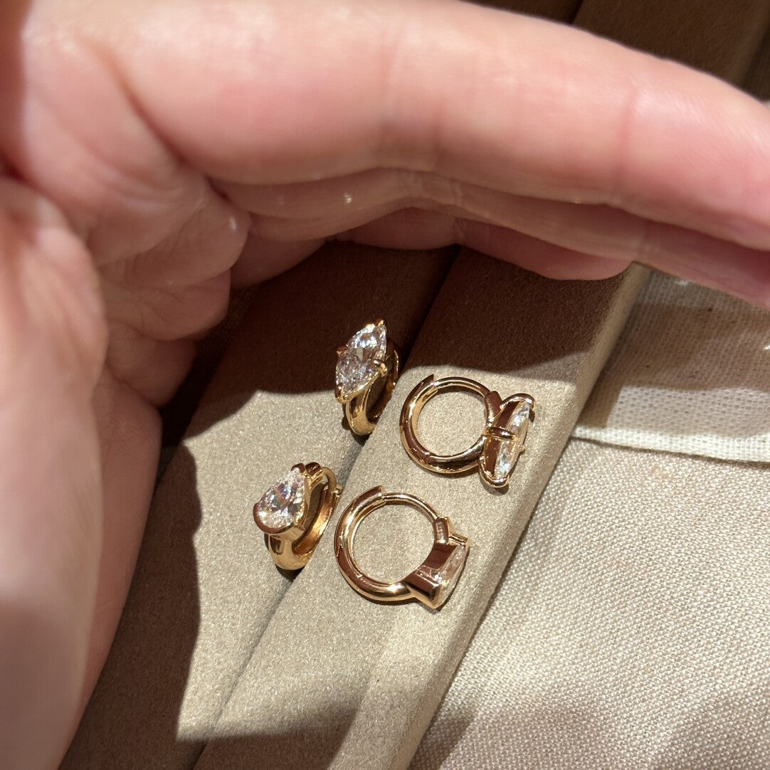 Star Ear Clip Drop-shaped Diamond Bezel Setting Stud Earrings