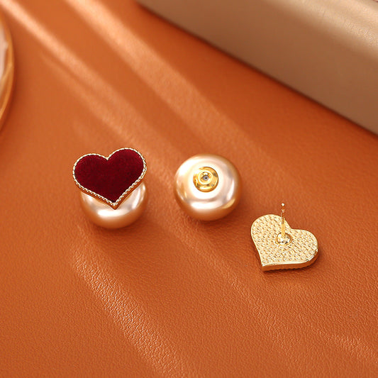 One Style For Red Love Flocking Festive Romantic Simple Elegant Stud Earrings