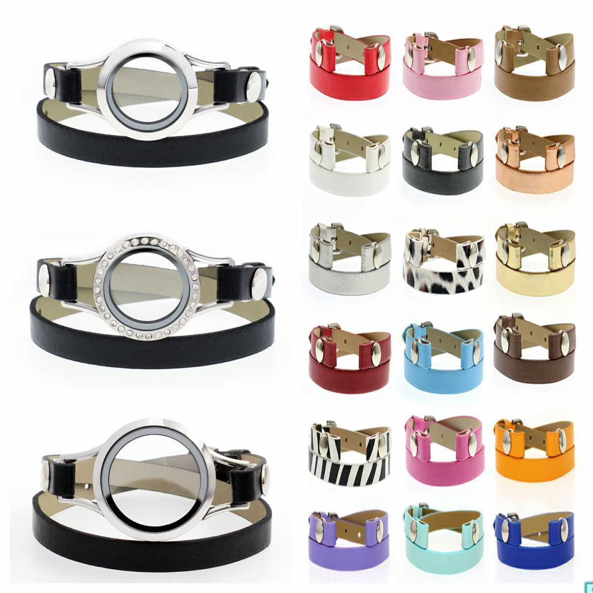 Leather Double Section Wrist Strap Bright Color Bracelet