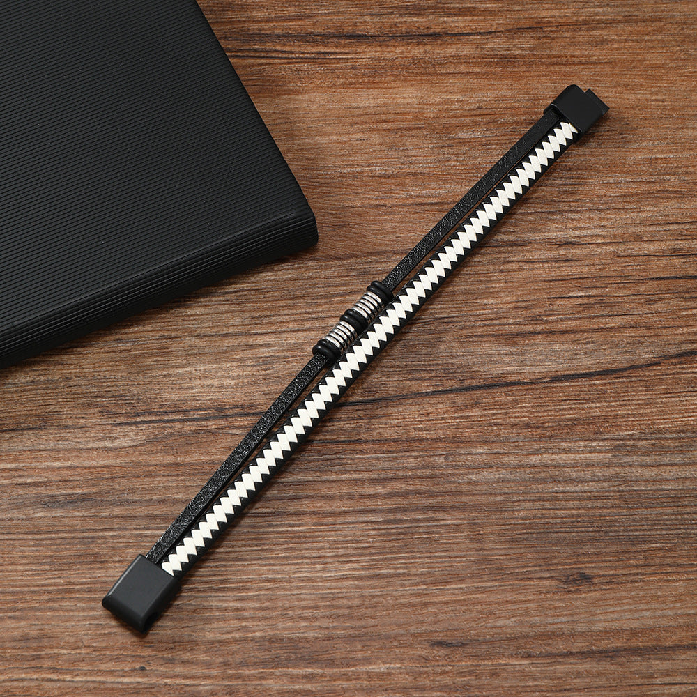 Men's Fashion Leather Couple Magnetic Snap Geometric Bracelet