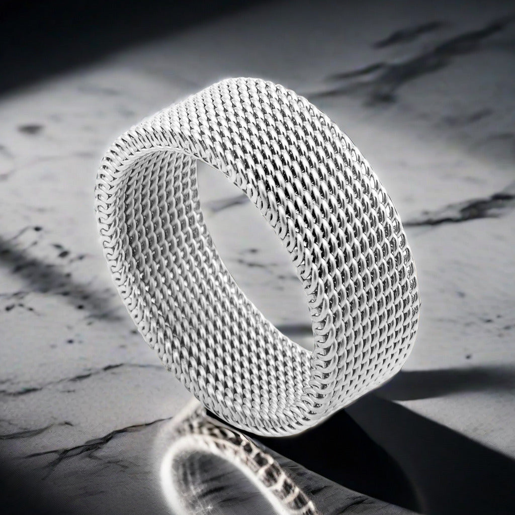 Men's Mesh Stainless Steel Elastic Hollow Gold Rings