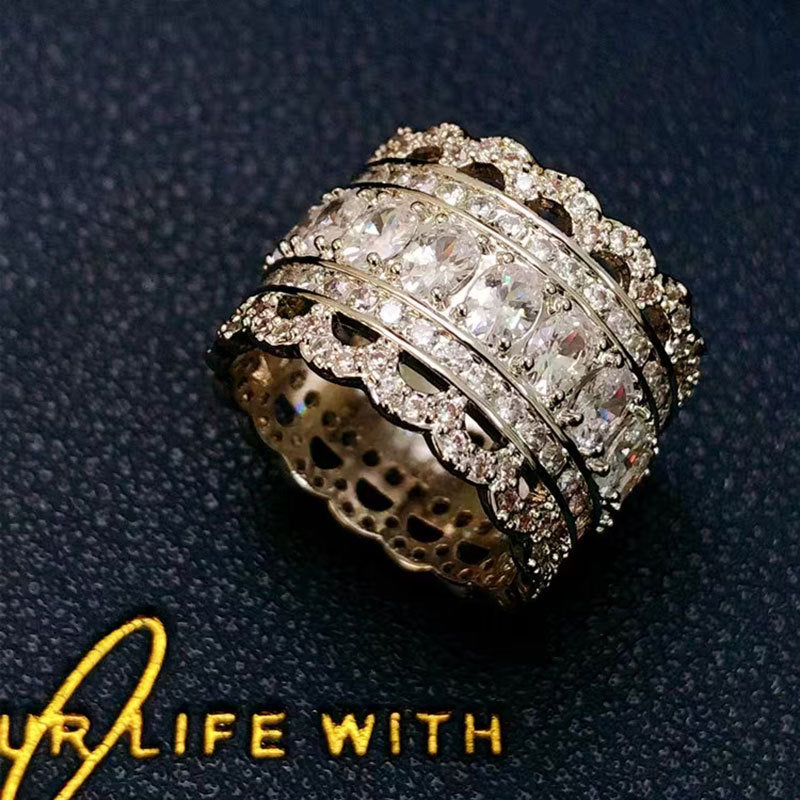 Diamond Micro Inlaid Zircon Lace Hollow Female High-grade Cold Rings