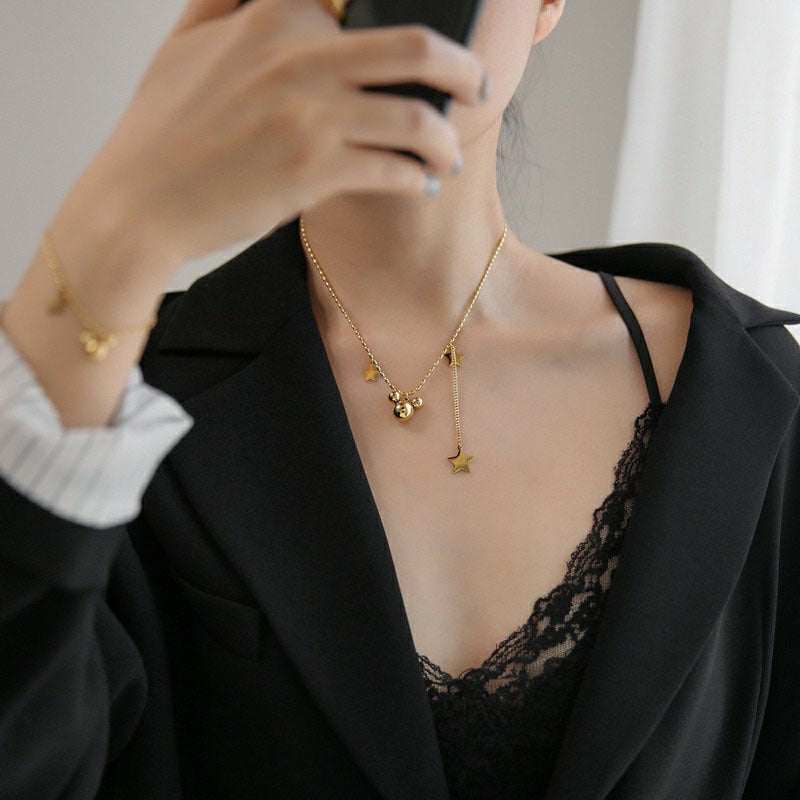 Cold Style Steel Ball Cartoon Five-pointed Star Titanium Necklaces