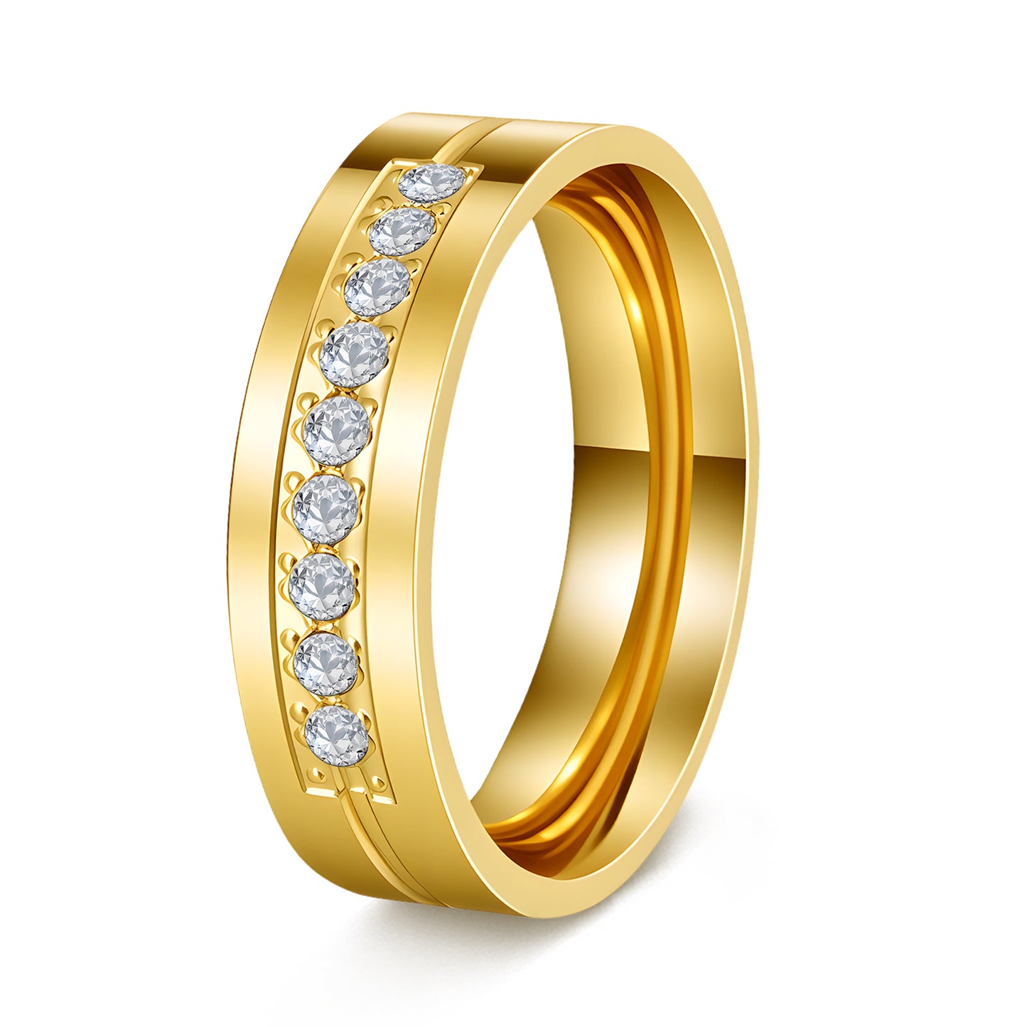 Stainless Steel Diamond Couple Zircon Bag Rings