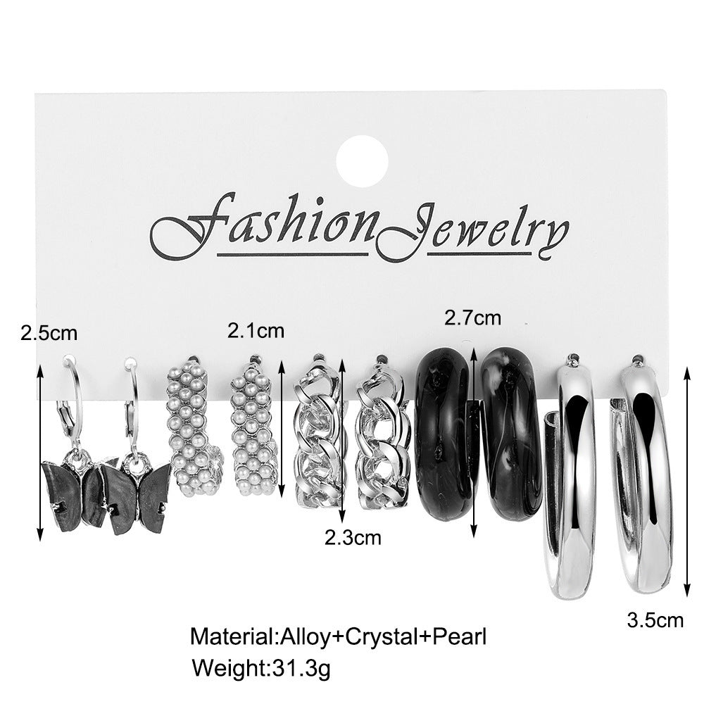 Combination Wind Black Butterfly Simple Alloy Type Chain Embedded Rings