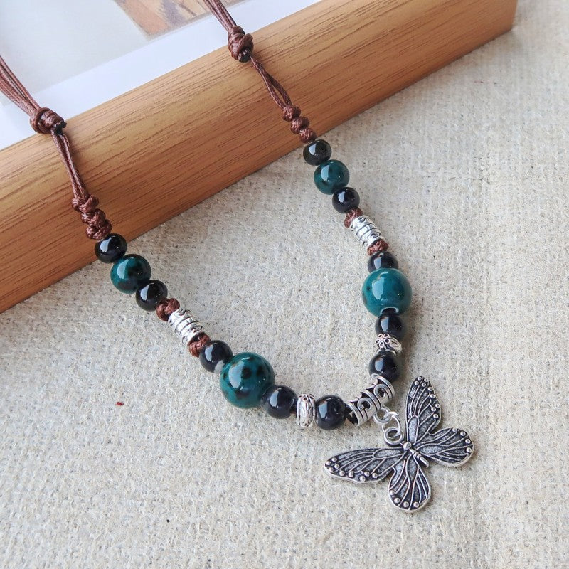 Women's Vintage Ethnic Style Ceramic Long Sweater Necklace