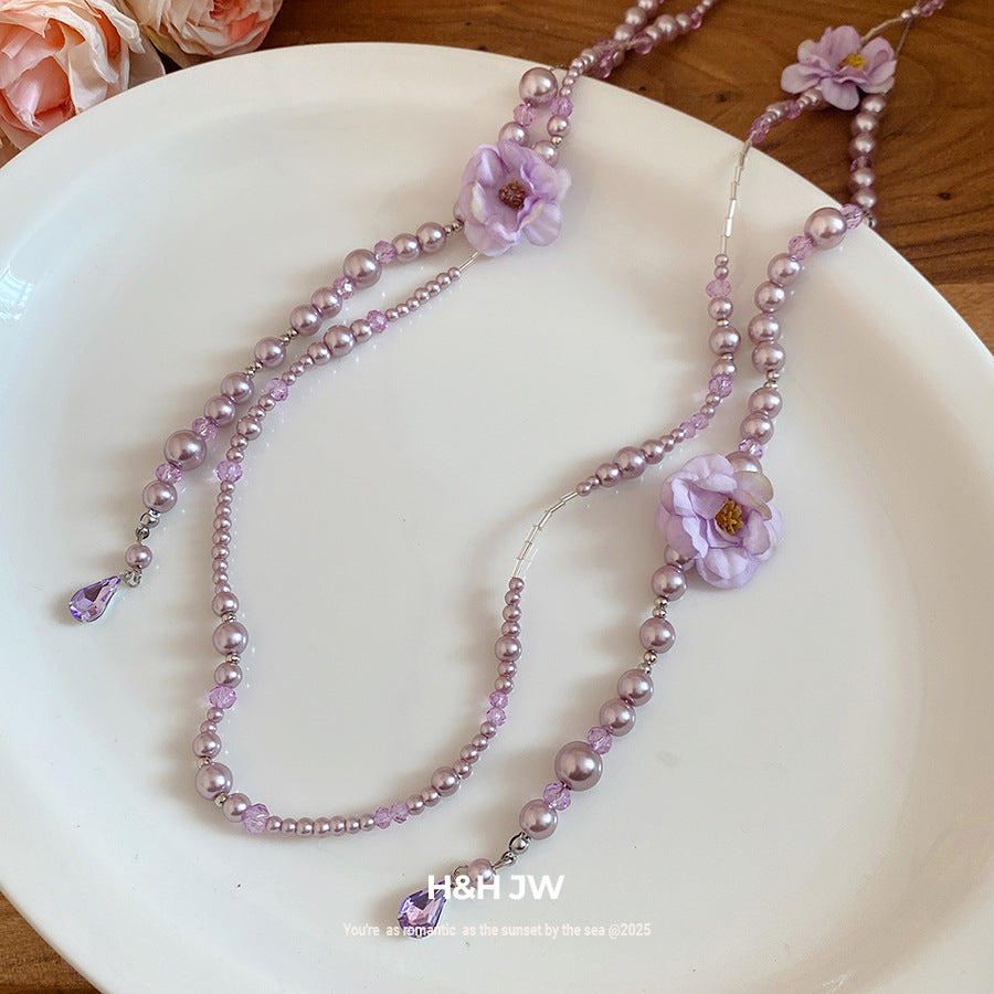 Fabric Flower Tassel Vacation Style Sweet Fresh Necklace