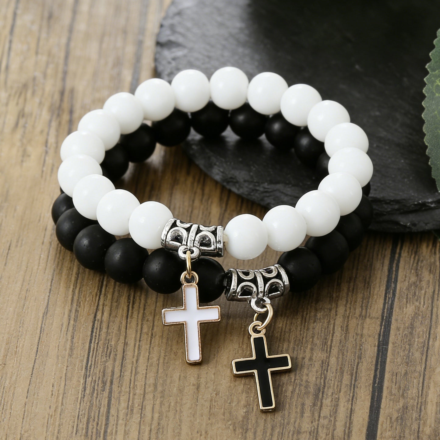 White-barked Pine Volcanic Stone Couple Cross Pendants