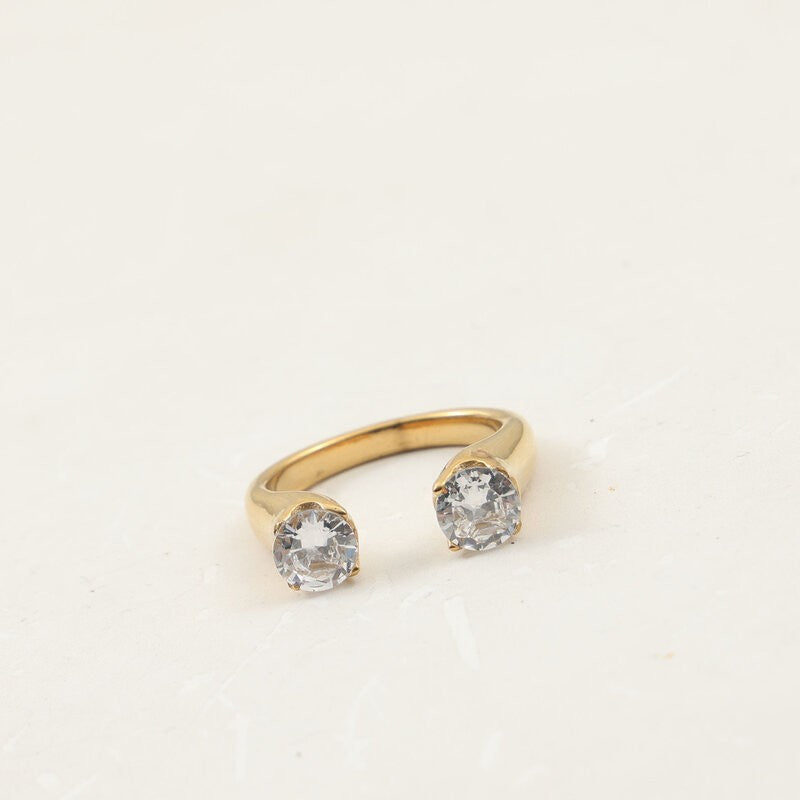 Double Circle Open-end Zircon Titanium Steel Gold Ring