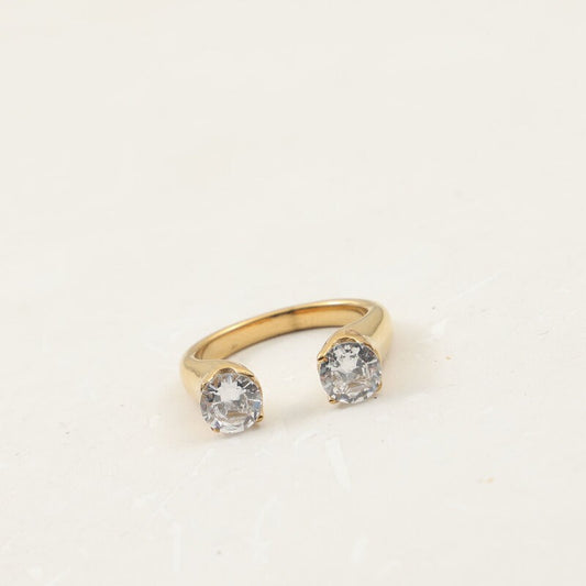Double Circle Open-end Zircon Titanium Steel Gold Ring