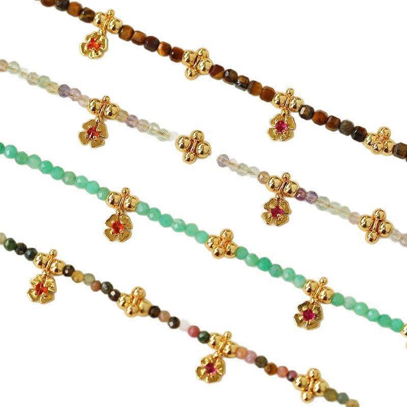 Women's Flower Colorful Natural Stone Tigereye Beaded Necklace