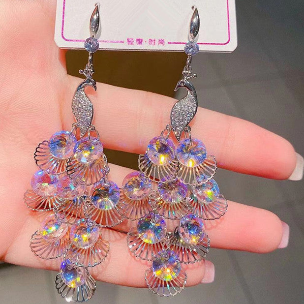 Women's Peacock Crystal Temperament Pure Color Animal Light Luxury Minority Earrings