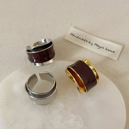 Style Chocolate Dripping Oil Double Layer Rings