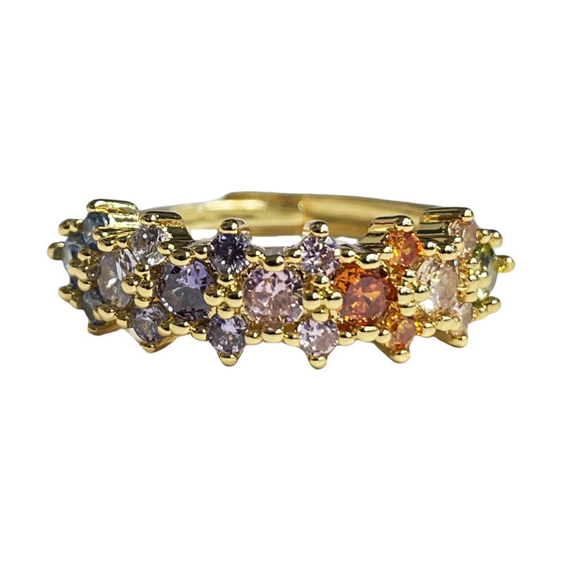 Lace Hollow Colorful Crystals Open Female Temperamental Rings