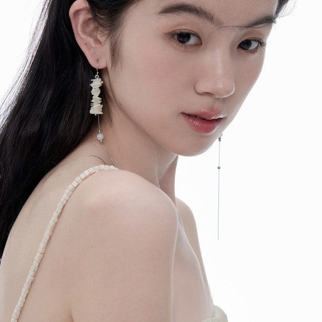 Natural Shell Gravel Ear Chain Vacation Face Slimming Earrings