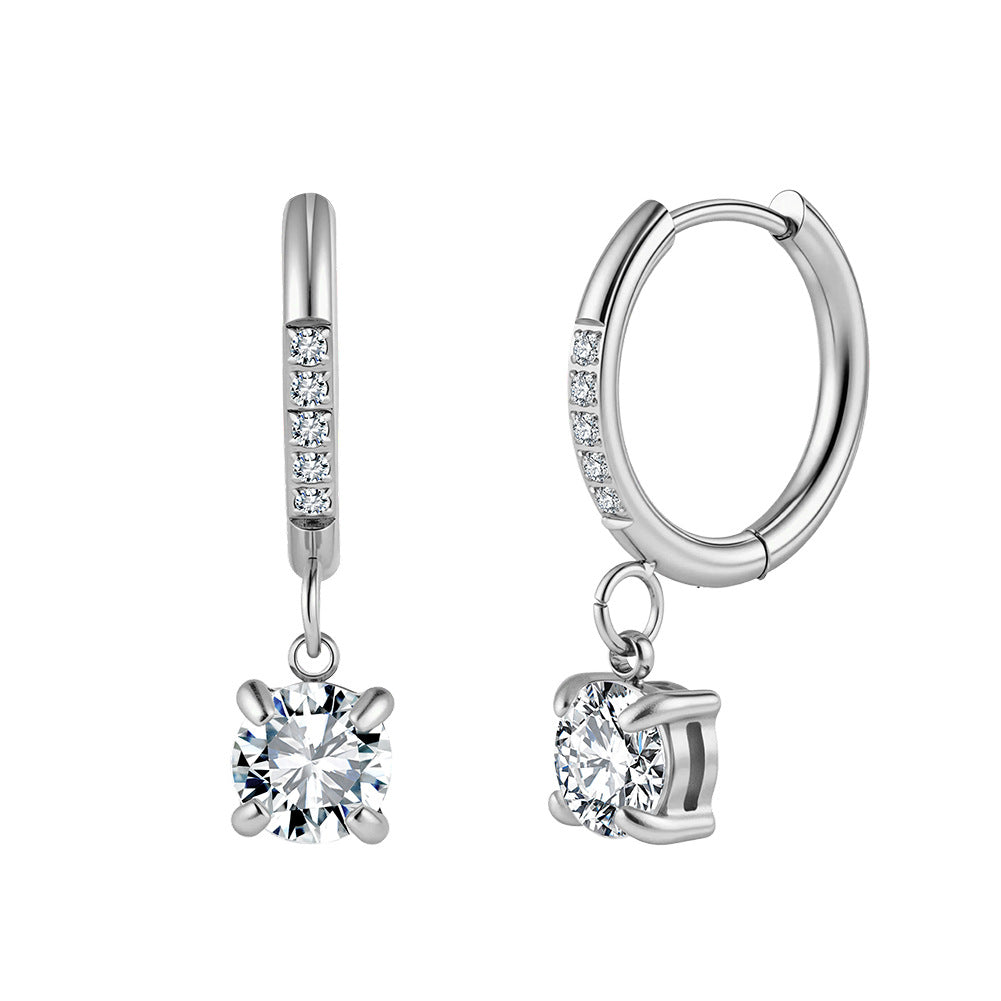 Women's Stainless Steel Diamond Tassel Simple Niche Everyday Joker Twin Collection Earrings