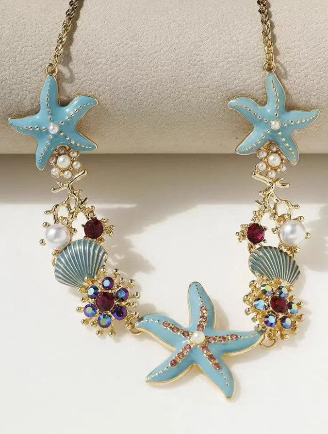 Women's Color Shell Starfish Beaded For Beach Vacation Niche Design Sweet Necklace