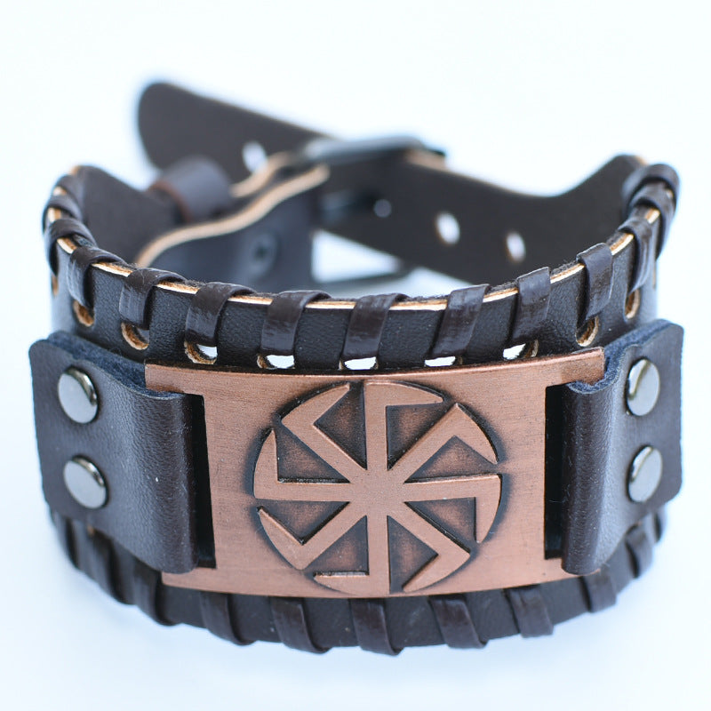 Men's Retro Viking Totem Leather Wolf Head Bear Claw Gossip Lucky Bracelet