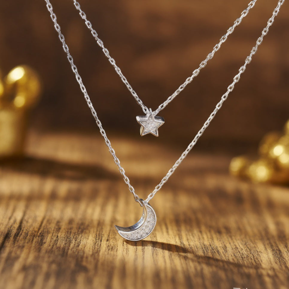 Moon Female Light Luxury Minority Design Sense Twin Necklace