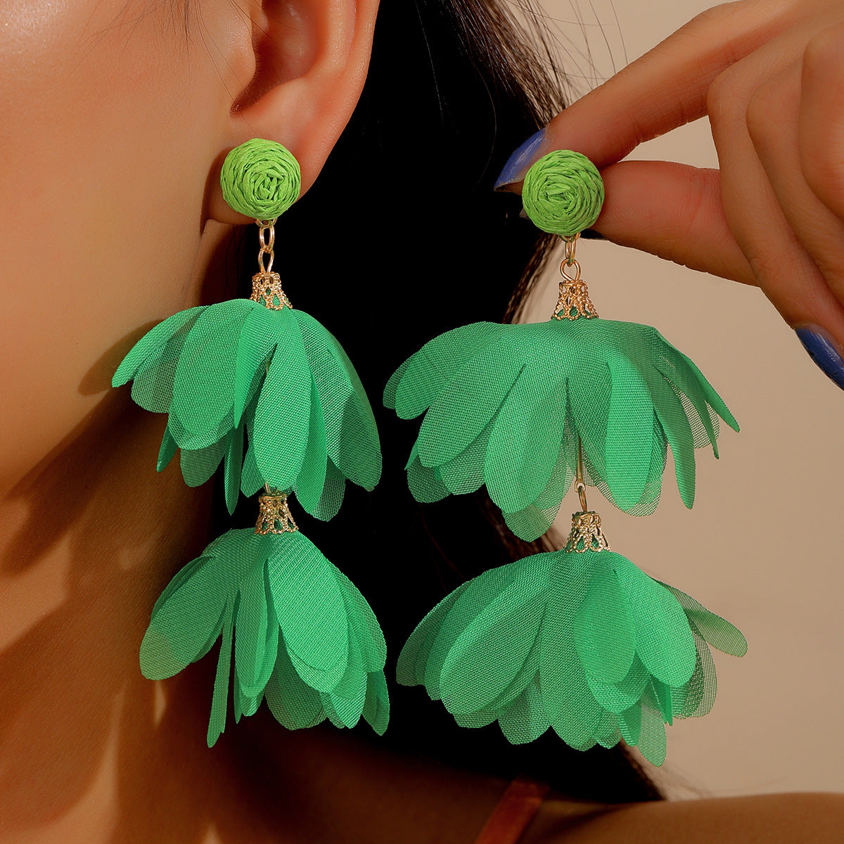 Chiffon Flower Tassel Summer Beach Vacation Rings