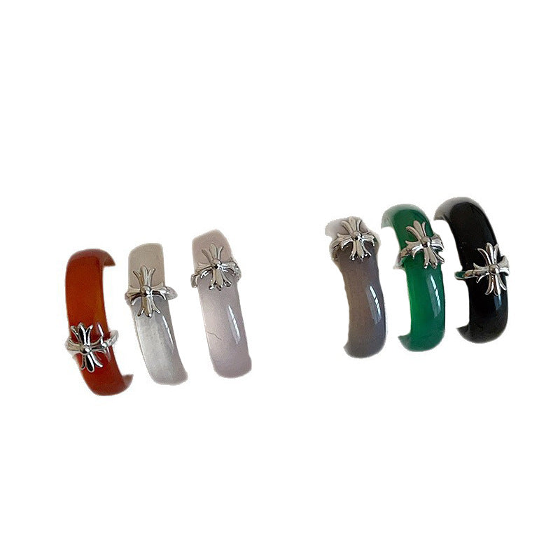 Women's Cross Natural Stone Simple High Sense Mild Luxury Retro Ring