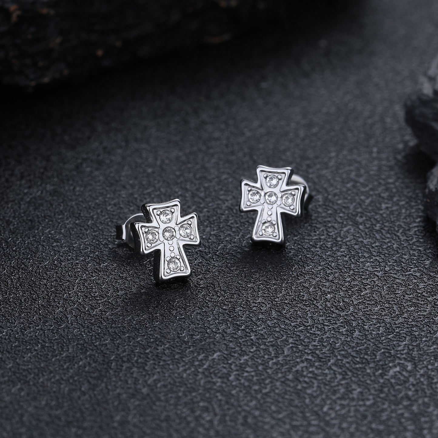 Steel No Fading Cross Full Diamond Ear Bone Piercing Advanced Stud Earrings