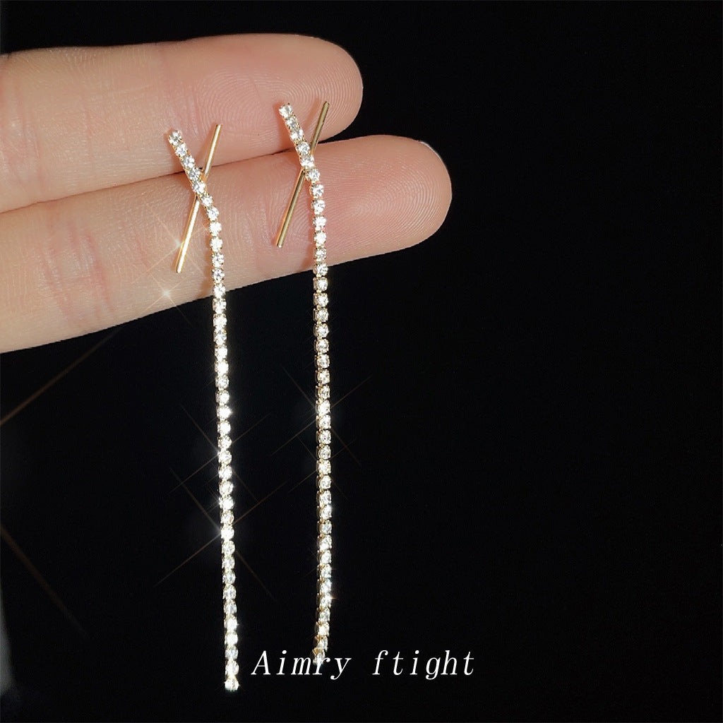 Sier-plated Needle Gold-plated Autumn Long Glass Personality X Earrings
