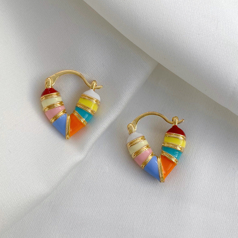 Women's Fashion Rainbow Dripping Oil Love Clip Light Luxury High-grade Unique Rings
