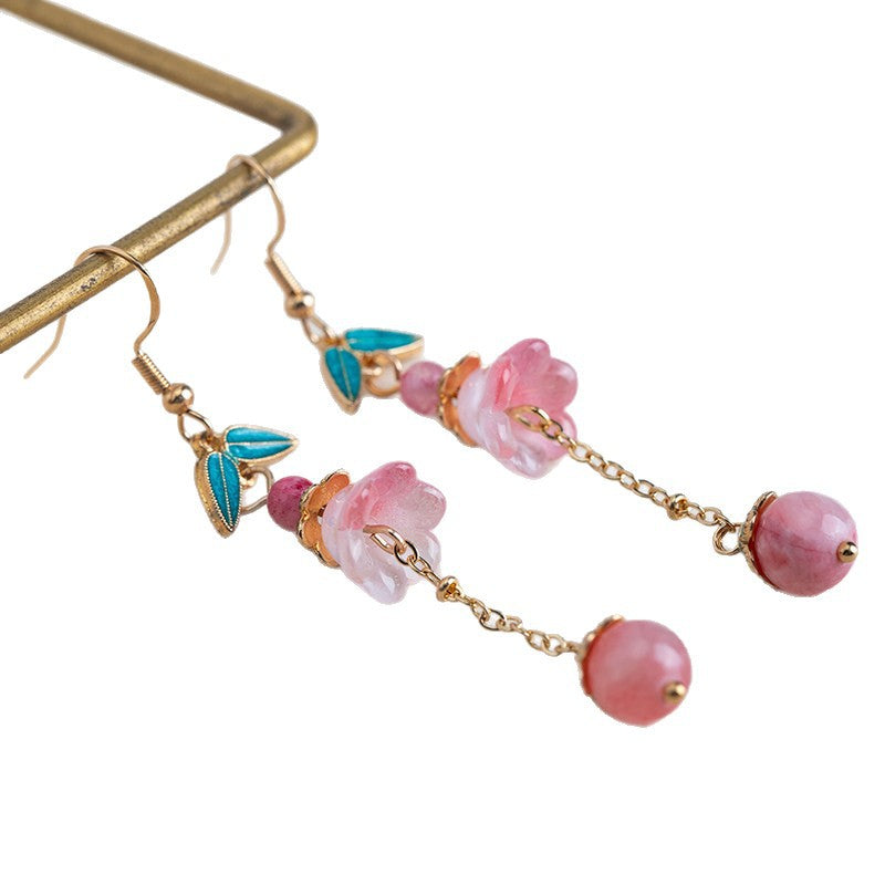 Women's Antique Pink Ear Clip Chinese Style National Cheongsam Rings