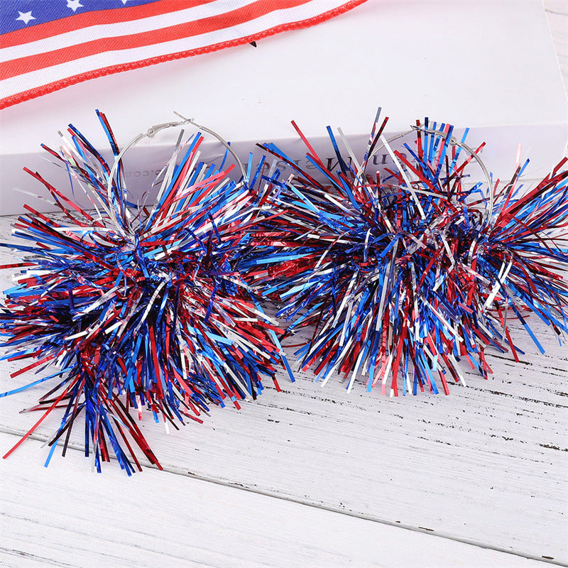Red White Blue Bright Silk Exaggerated Personalized Holiday Atmosphere Earrings