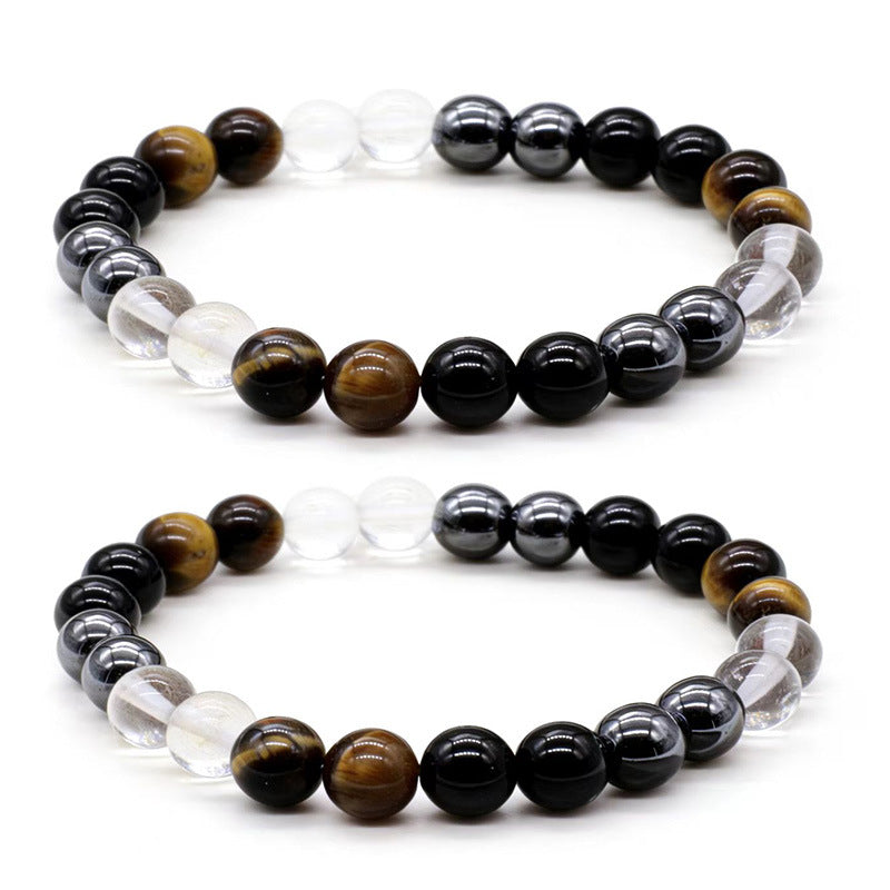 Women's & Men's Black Iron Ore Couple Colorful Tigereye Bright Bracelet