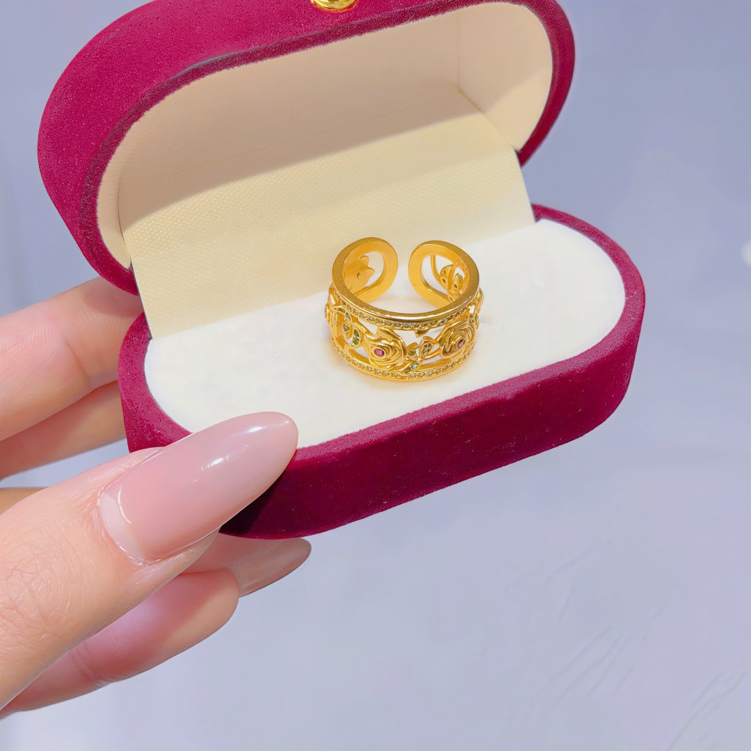 Women's Alluvial Gold Retro Affordable Luxury Design Brass Plated Fashion Ring