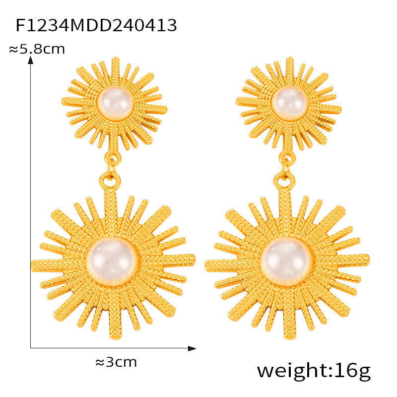 Texture Flower Design Sense Titanium Steel Gold Plated Casual Earrings